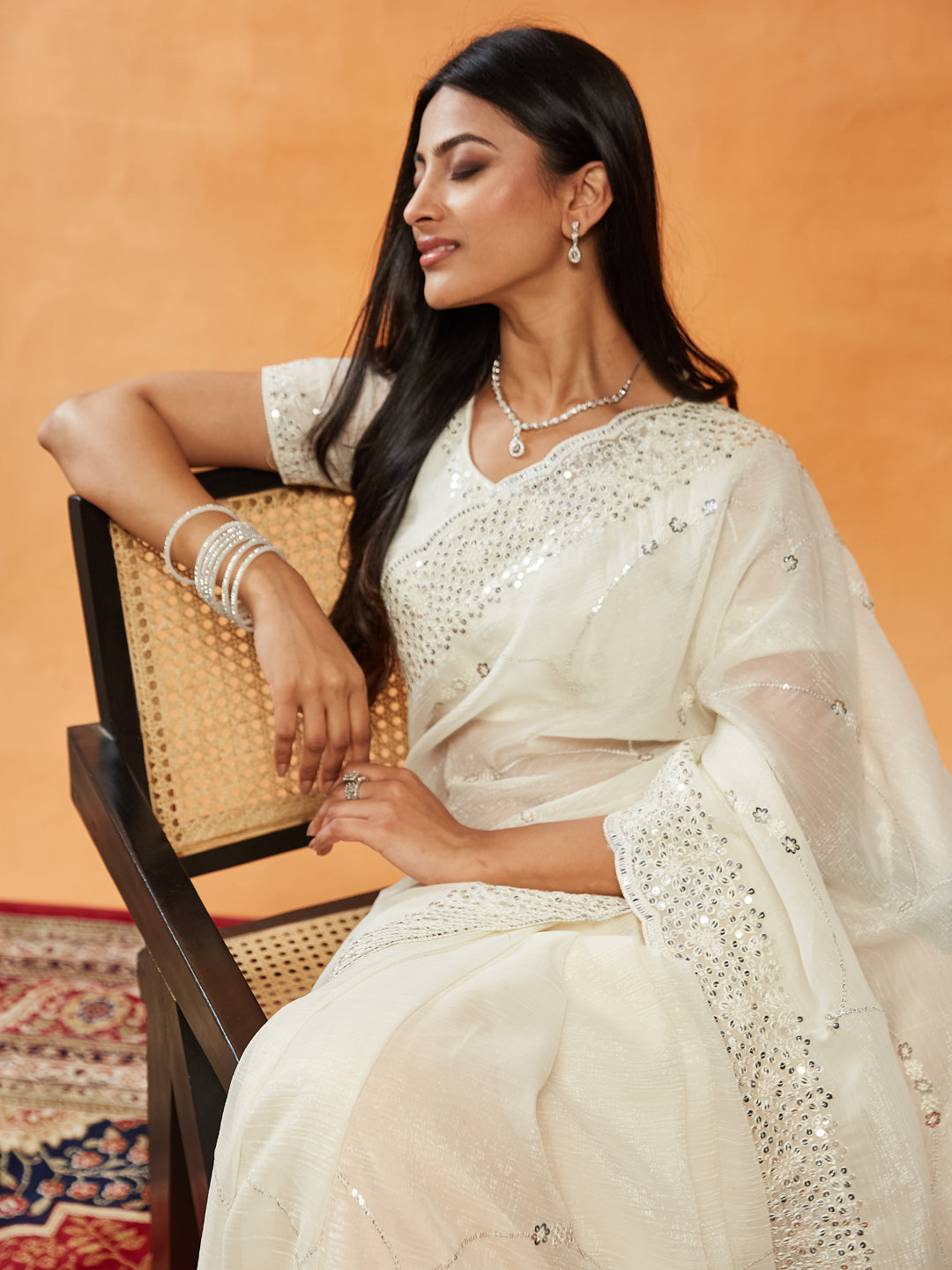Dhiyona KS Women's Embellished Embroidered Pure Chiffon Saree