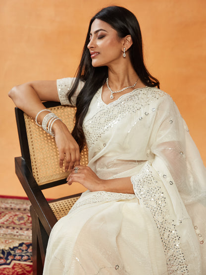 Dhiyona KS Women's Embellished Embroidered Pure Chiffon Saree