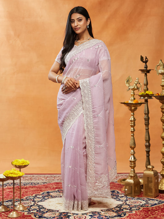Dhiyona KS Women's Floral Embroidered Pure Chiffon Saree