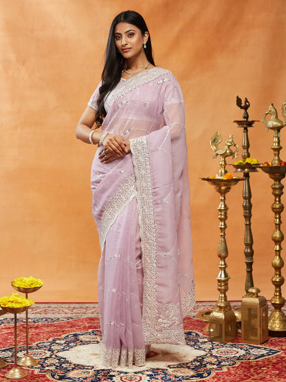 Dhiyona KS Women's Floral Embroidered Pure Chiffon Saree