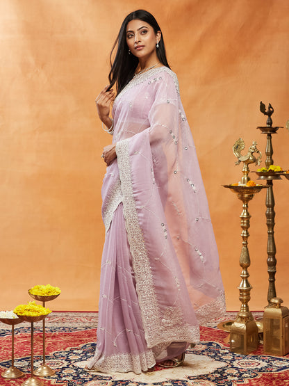 Dhiyona KS Women's Floral Embroidered Pure Chiffon Saree