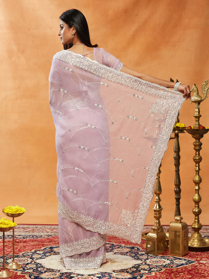 Dhiyona KS Women's Floral Embroidered Pure Chiffon Saree