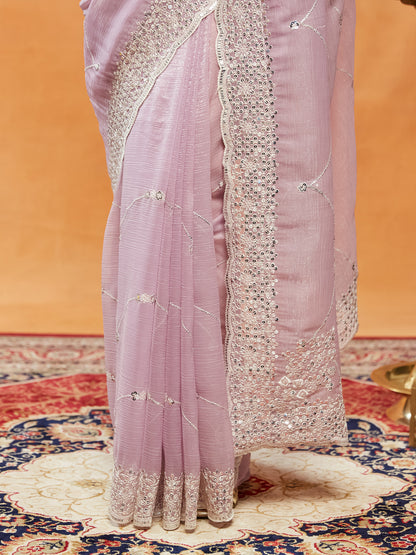 Dhiyona KS Women's Floral Embroidered Pure Chiffon Saree