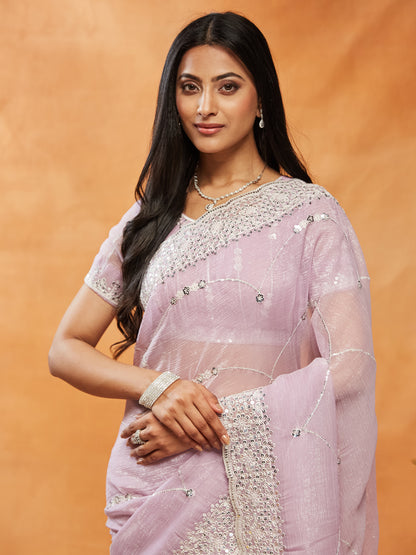 Dhiyona KS Women's Floral Embroidered Pure Chiffon Saree
