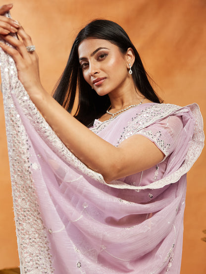 Dhiyona KS Women's Floral Embroidered Pure Chiffon Saree