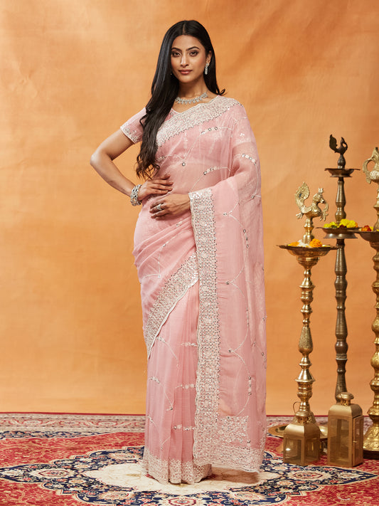 Dhiyona KS Women's Sequinned Embroidered Pure Chiffon Saree