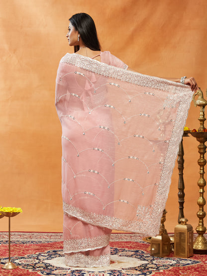 Dhiyona KS Women's Sequinned Embroidered Pure Chiffon Saree