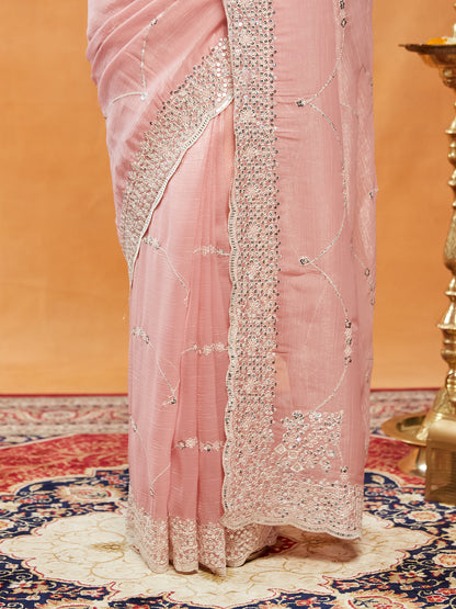 Dhiyona KS Women's Sequinned Embroidered Pure Chiffon Saree