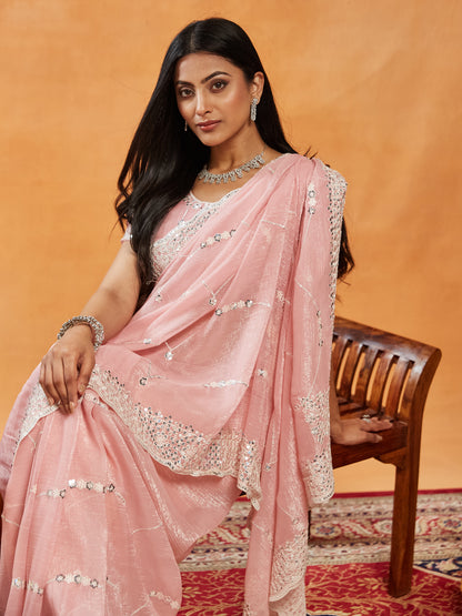 Dhiyona KS Women's Sequinned Embroidered Pure Chiffon Saree