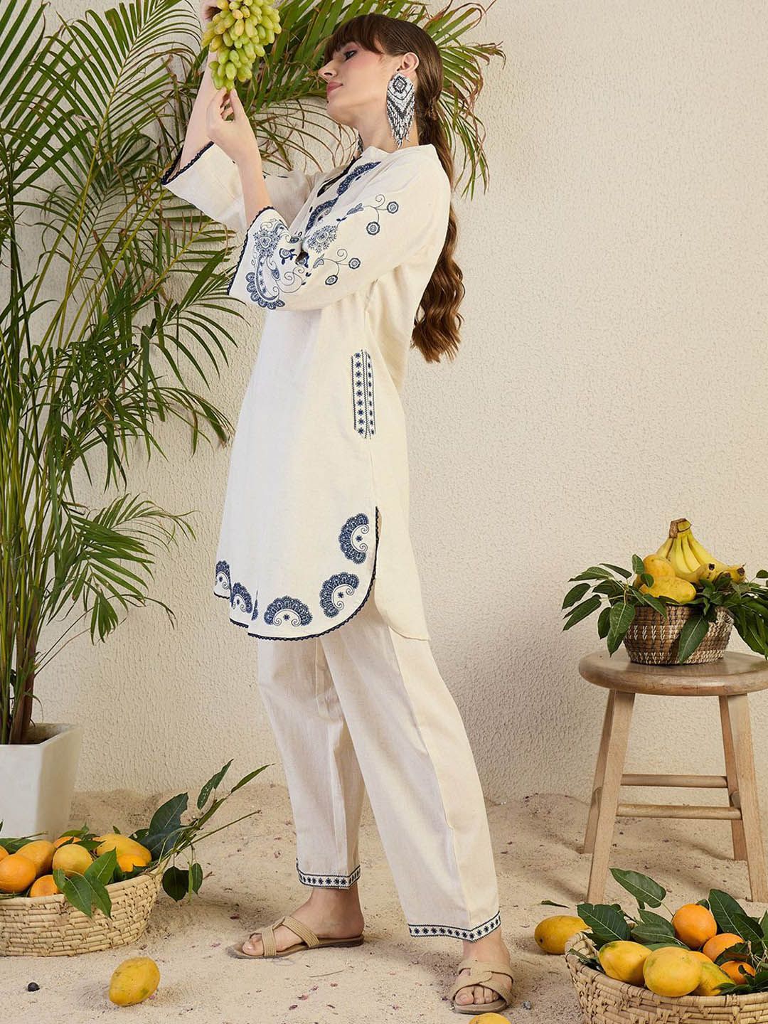 Dhiyona IE Embroidered Tunic With Trouser Co-Ords