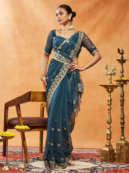 Dhiyona KS Women's Embellished Embroidered Pure Chiffon Saree