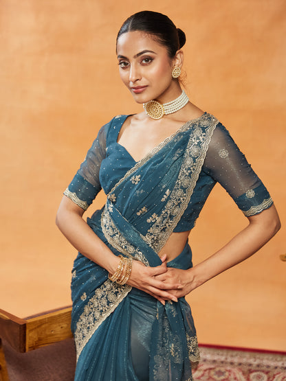 Dhiyona KS Women's Embellished Embroidered Pure Chiffon Saree