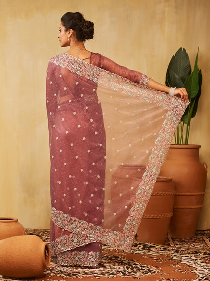 Dhiyona KS Women's Floral Embroidered Supernet Saree