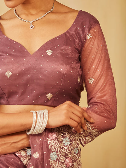 Dhiyona KS Women's Floral Embroidered Supernet Saree