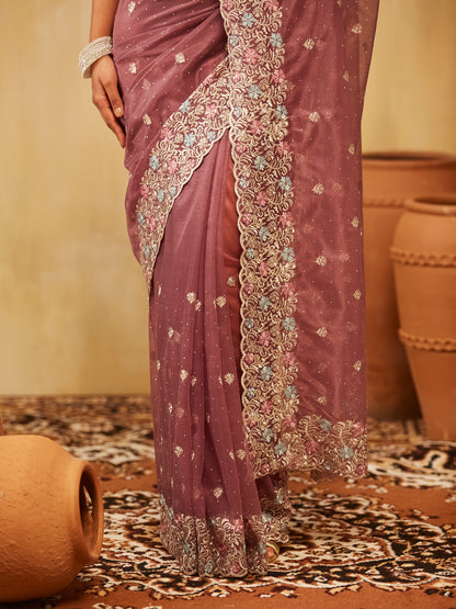 Dhiyona KS Women's Floral Embroidered Supernet Saree
