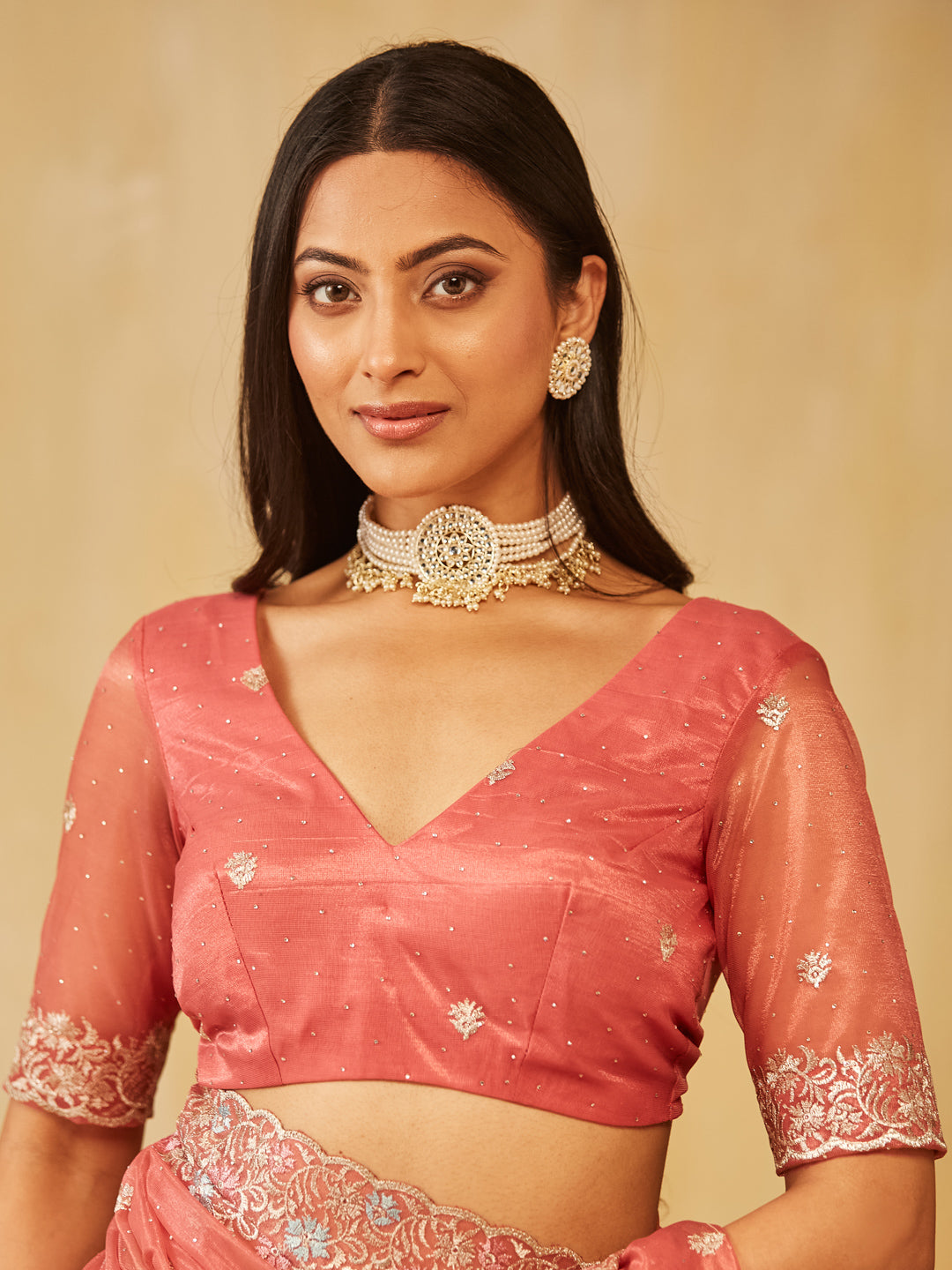 Dhiyona KS Women's Floral Embroidered Supernet Saree