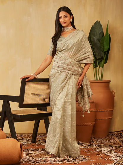 Dhiyona KS Women's Floral Embroidered Organza Saree