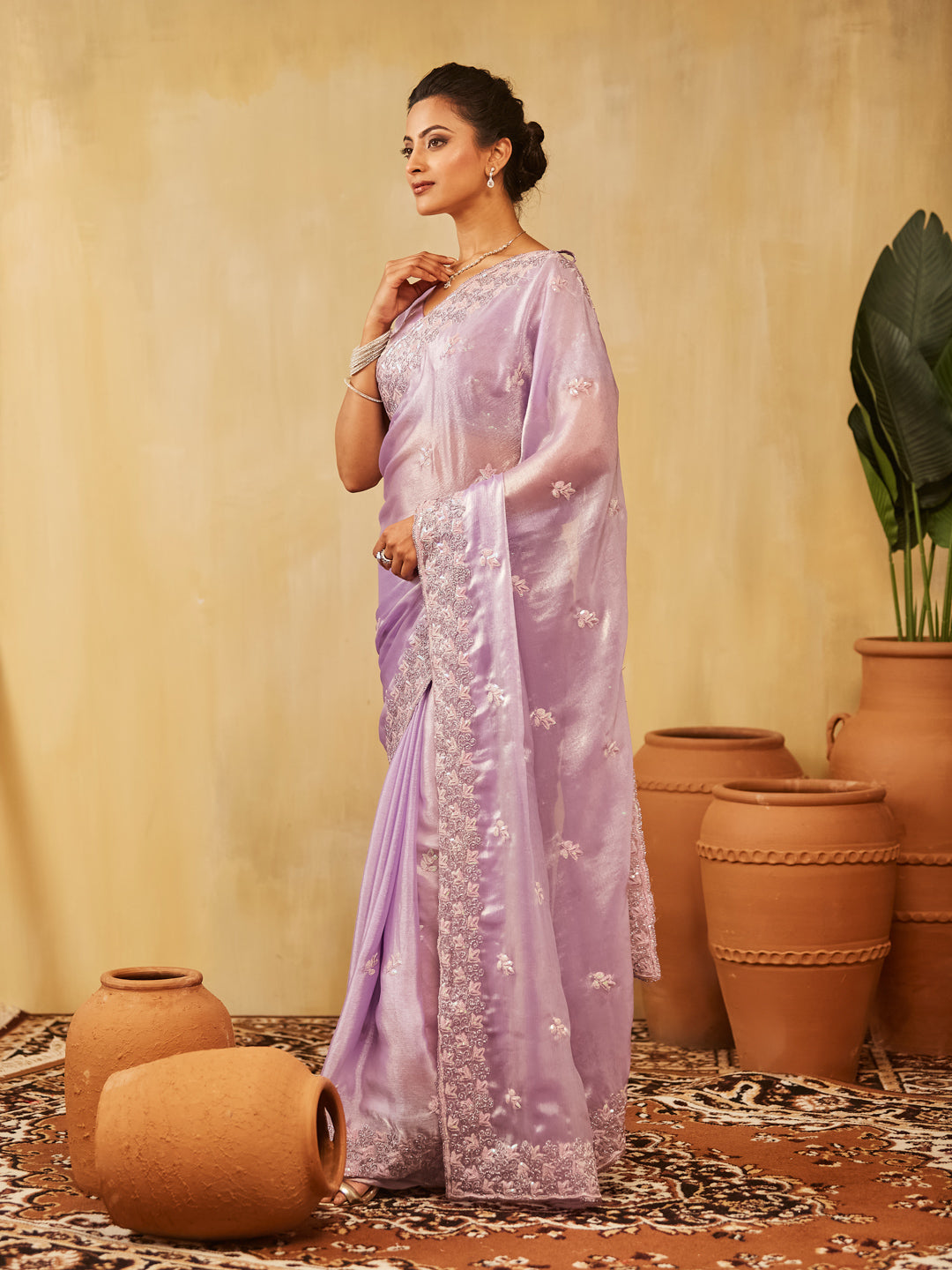 Dhiyona KS Women's Embellished Embroidered Pure Chiffon Saree