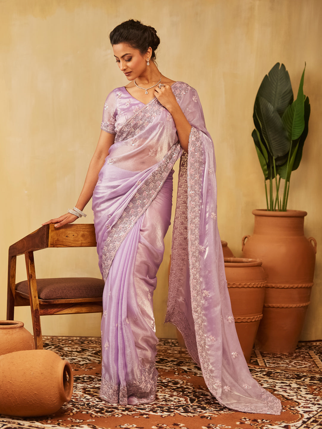 Dhiyona KS Women's Embellished Embroidered Pure Chiffon Saree