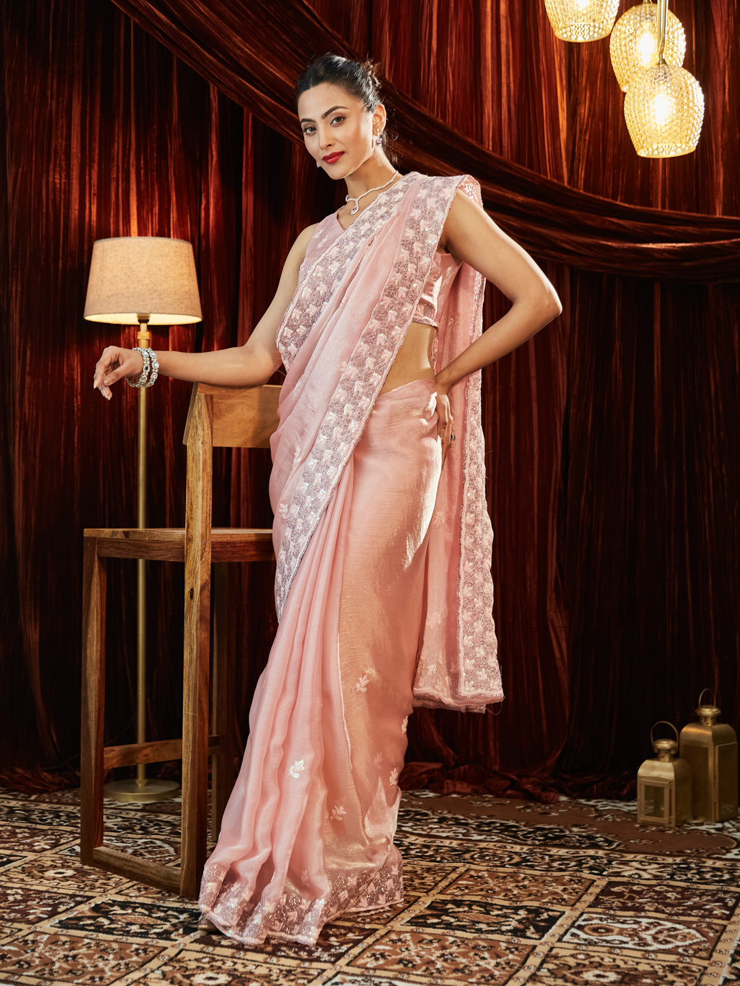 Dhiyona KS Women's Embellished Embroidered Pure Chiffon Saree