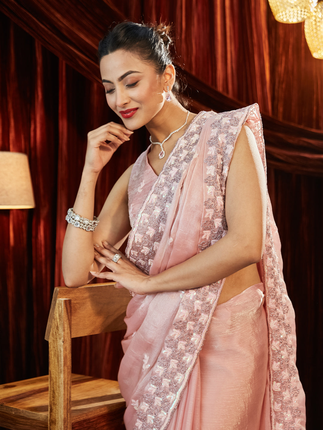 Dhiyona KS Women's Embellished Embroidered Pure Chiffon Saree