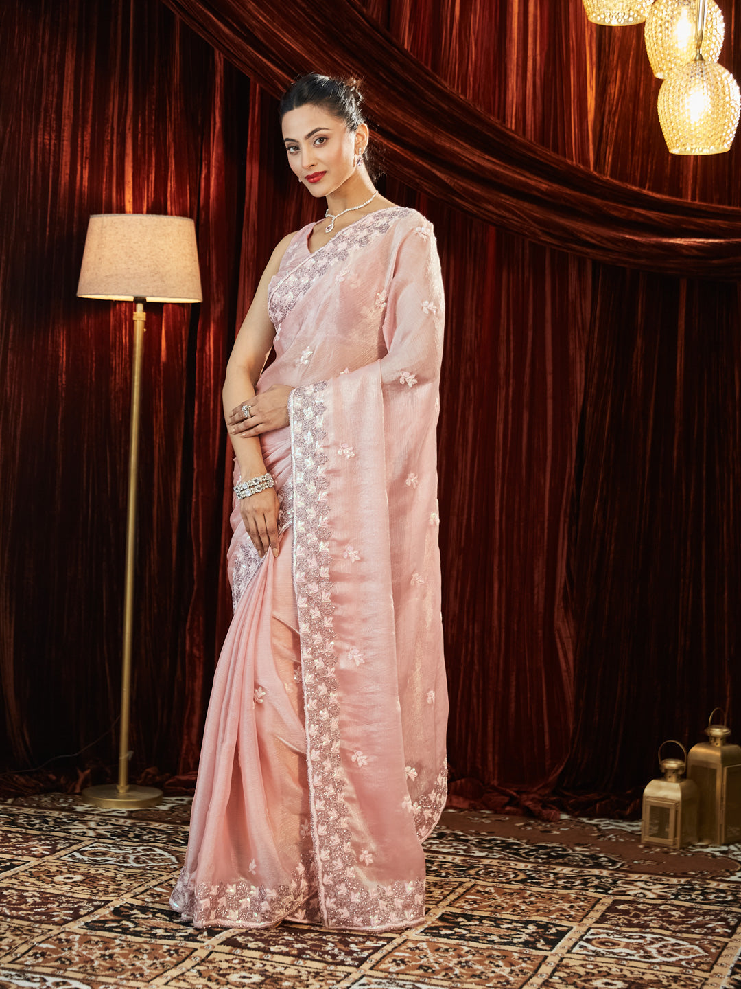 Dhiyona KS Women's Embellished Embroidered Pure Chiffon Saree