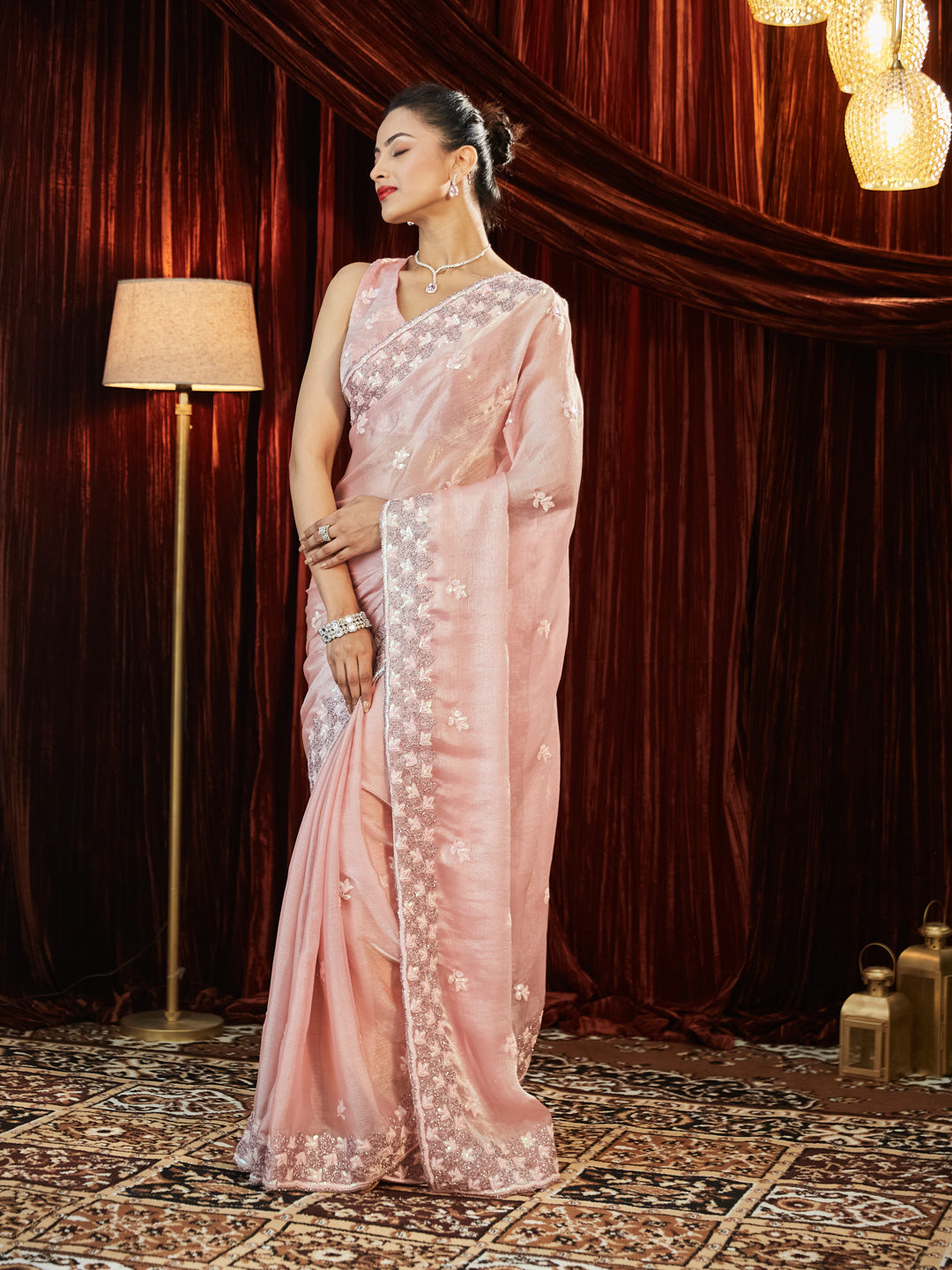 Dhiyona KS Women's Embellished Embroidered Pure Chiffon Saree