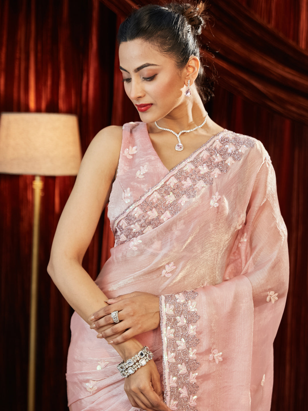 Dhiyona KS Women's Embellished Embroidered Pure Chiffon Saree