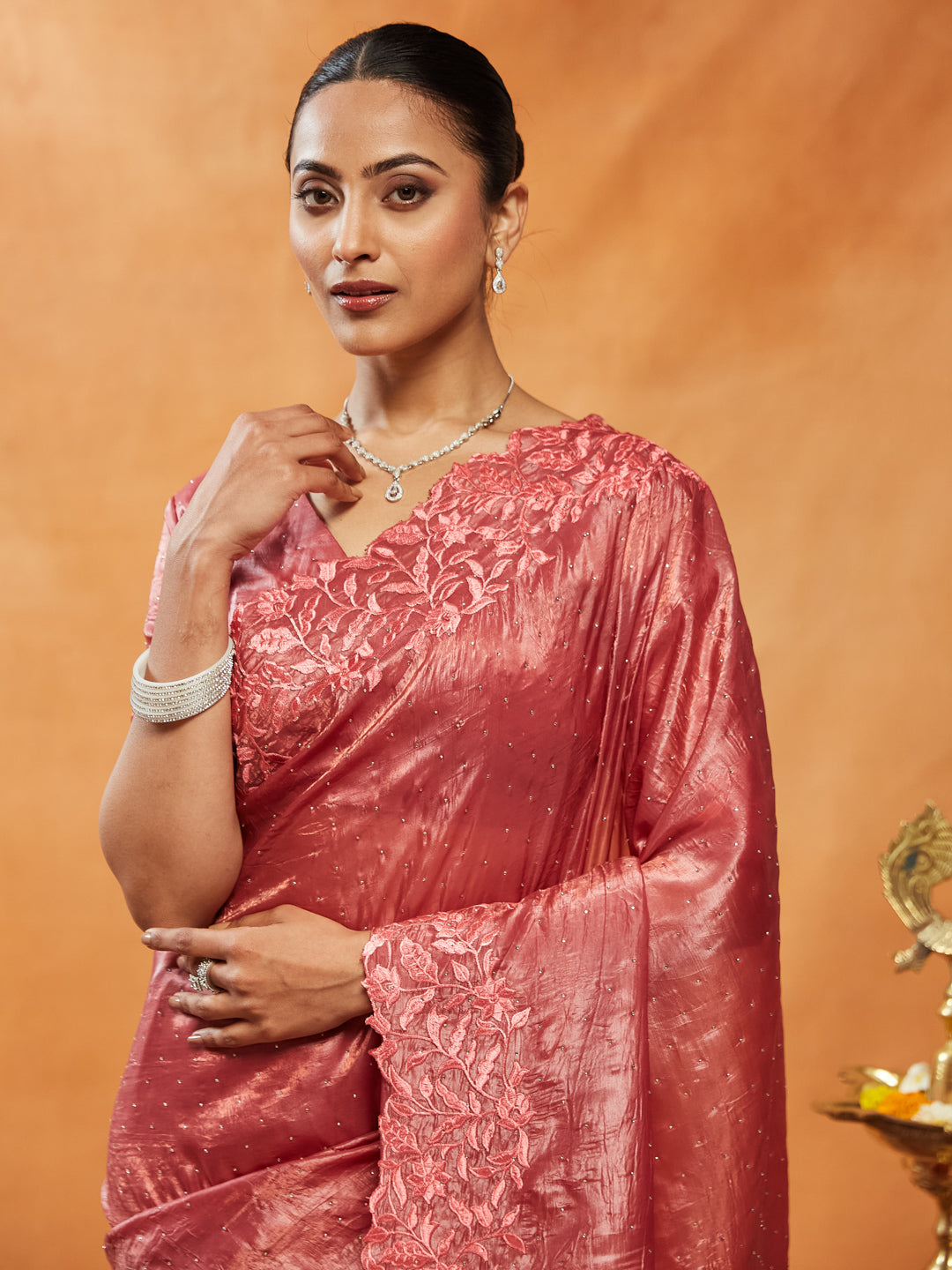 Dhiyona KS Women's Embellished Embroidered Organza Saree