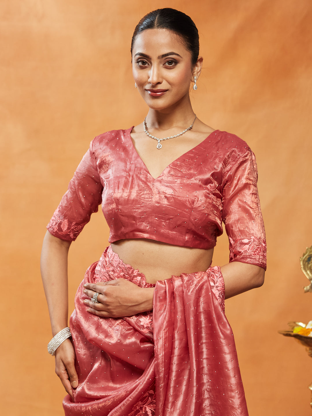 Dhiyona KS Women's Embellished Embroidered Organza Saree