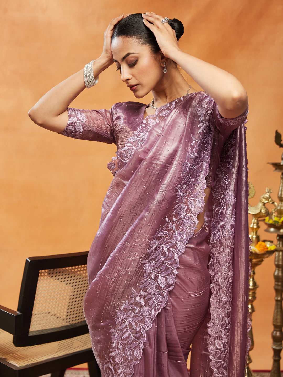 Dhiyona KS Women's Embellished Embroidered Organza Saree