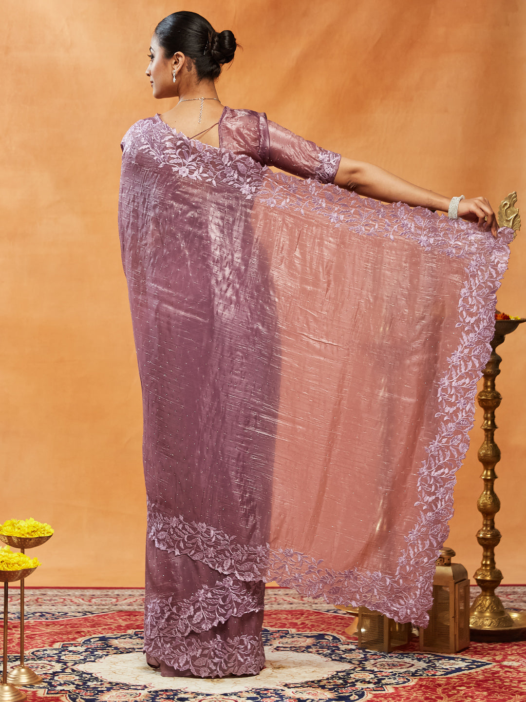 Dhiyona KS Women's Embellished Embroidered Organza Saree