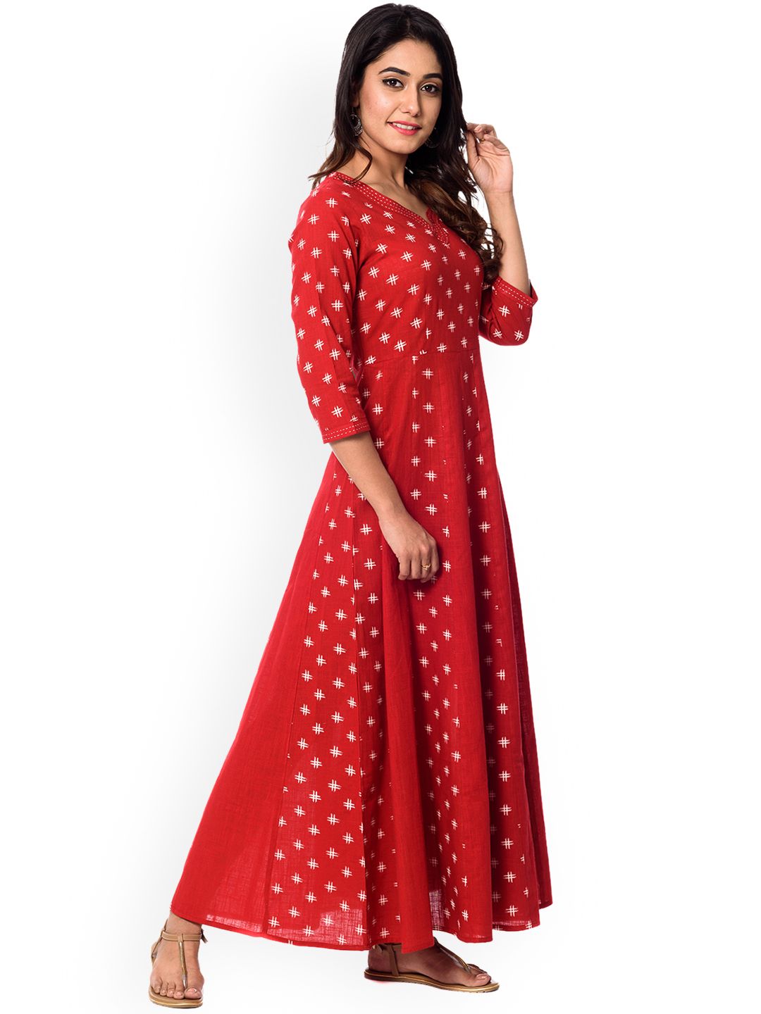 Dhiyona AY Women's Red Printed Fit and Flare Dress