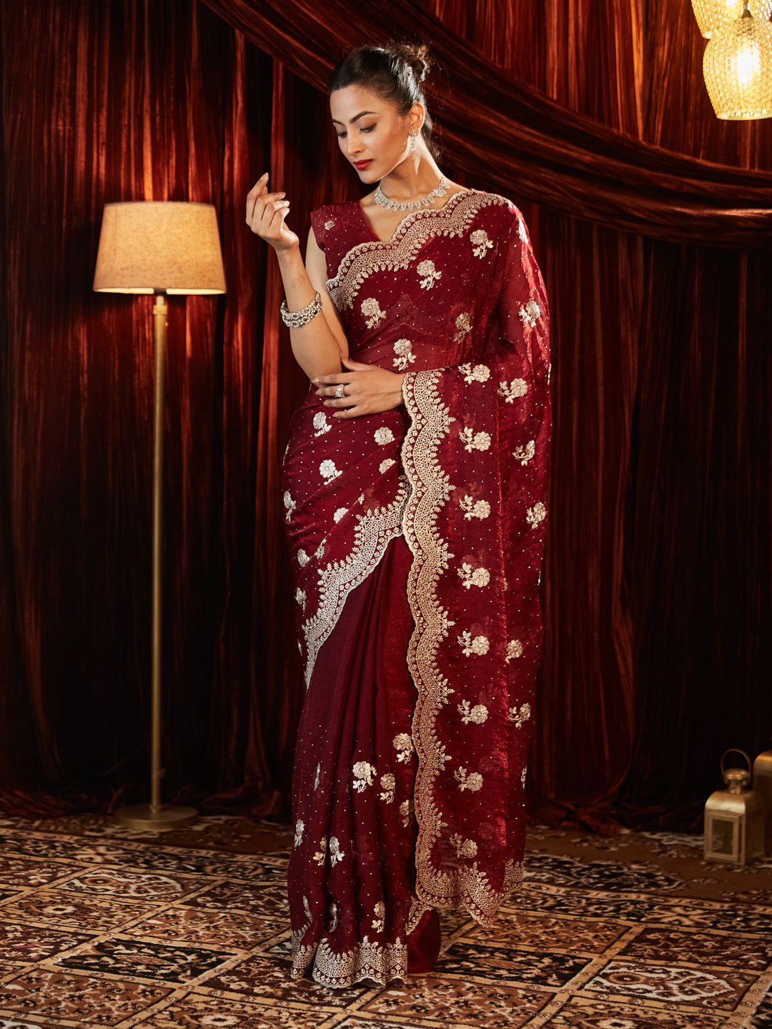 Dhiyona KS Women's Embellished Embroidered Pure Chiffon Saree