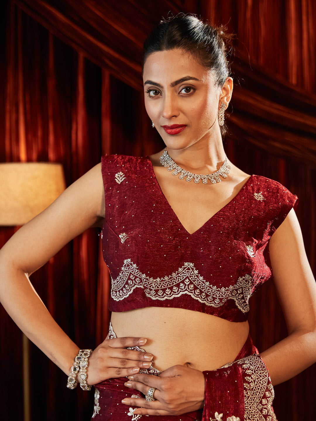 Dhiyona KS Women's Embellished Embroidered Pure Chiffon Saree