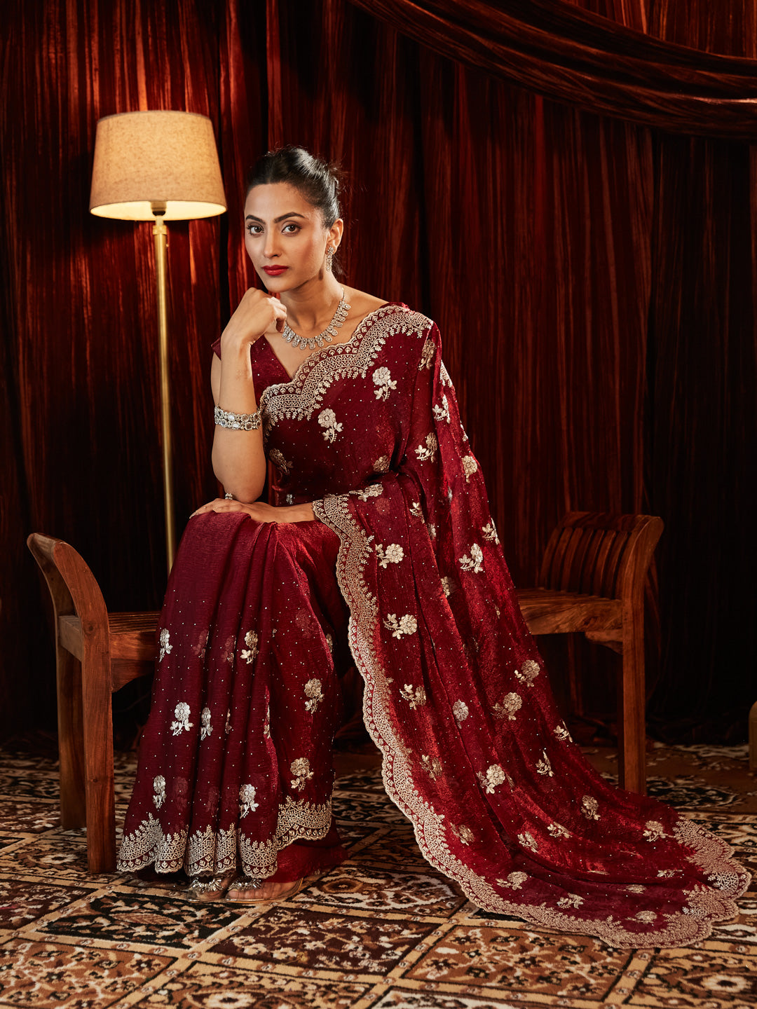 Dhiyona KS Women's Embellished Embroidered Pure Chiffon Saree