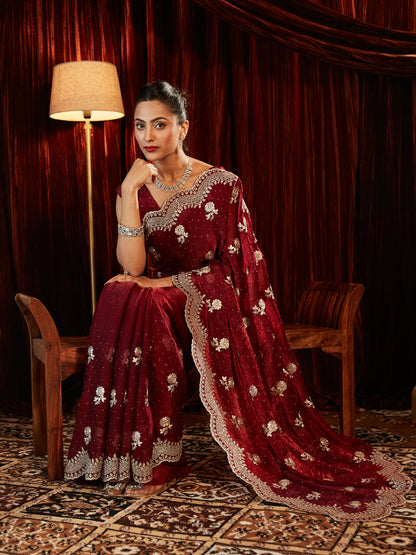 Dhiyona KS Women's Embellished Embroidered Pure Chiffon Saree
