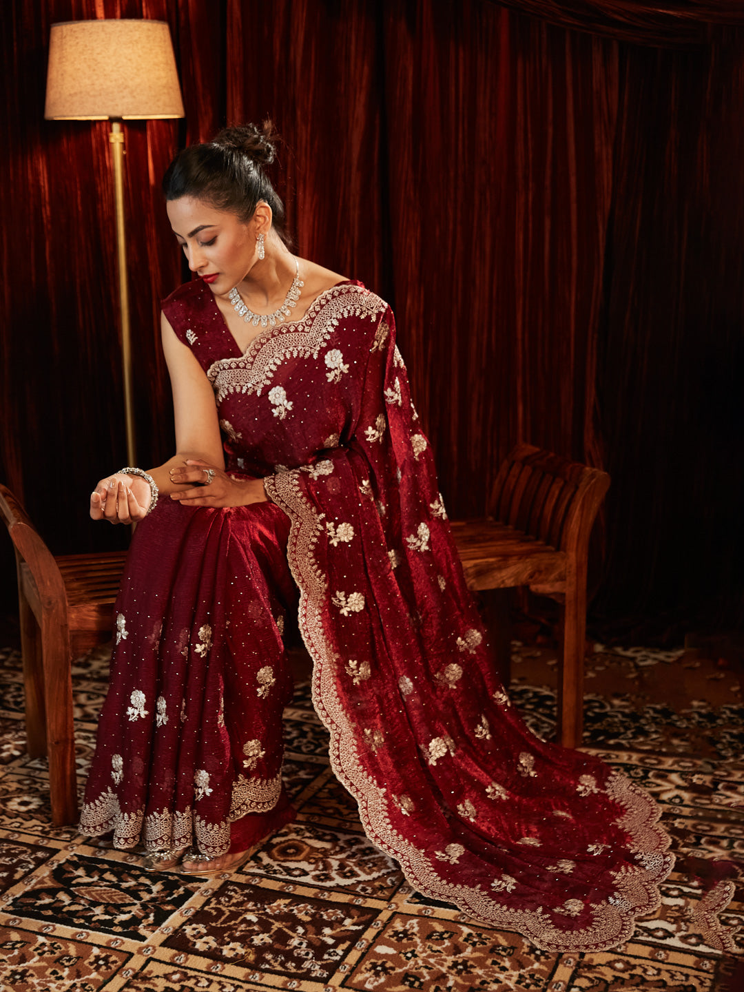 Dhiyona KS Women's Embellished Embroidered Pure Chiffon Saree