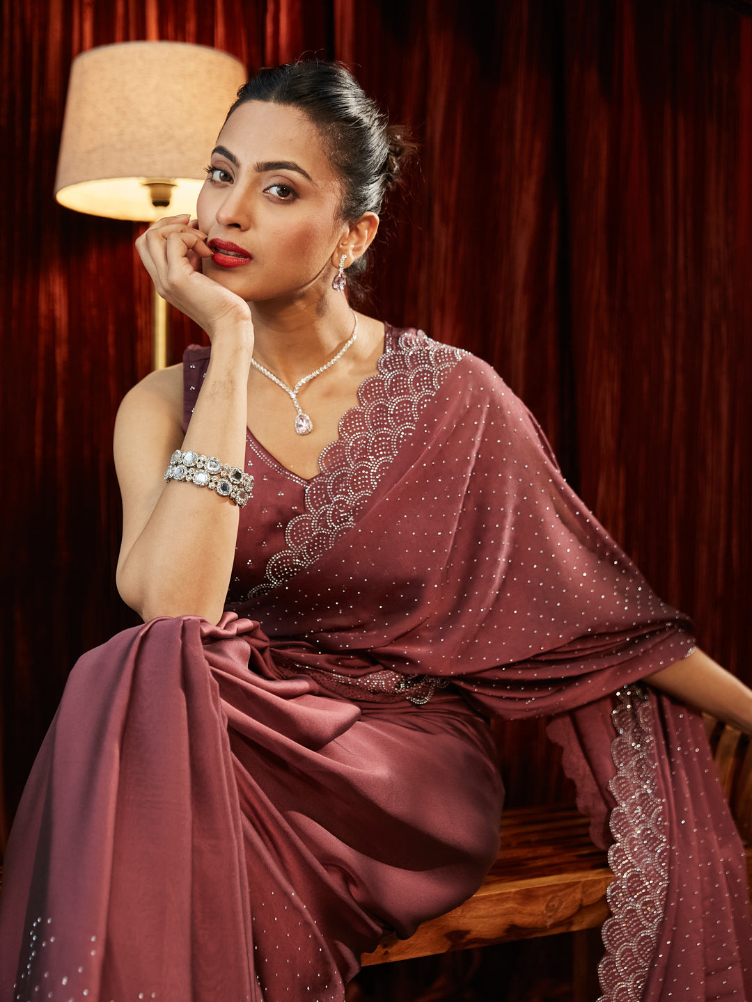 Dhiyona KS Women's Embellished Embroidered Silk Blend Saree