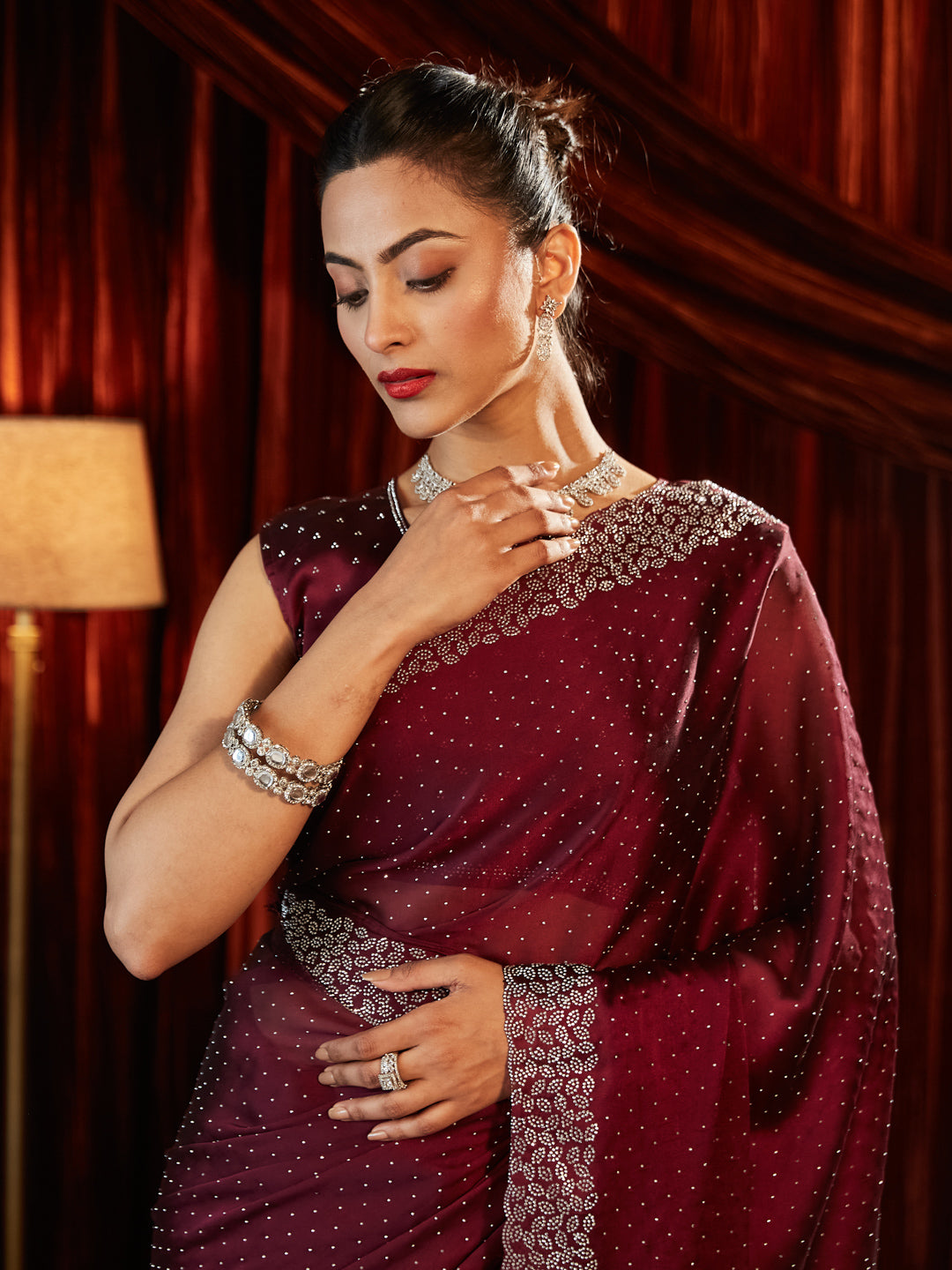 Dhiyona KS Women's Embellished Beads and Stones Saree