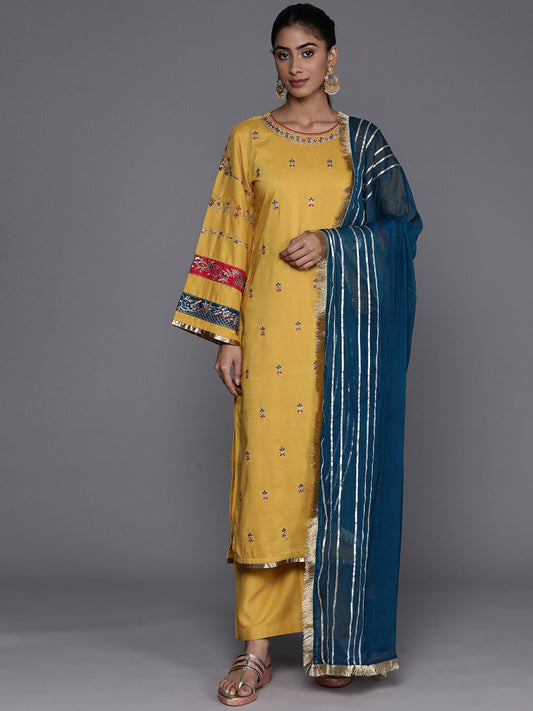 Dhiyona VA Women'sRound Neck Ethnic Motifs Embroidered Regular Kurta with Trousers & With Dupatta