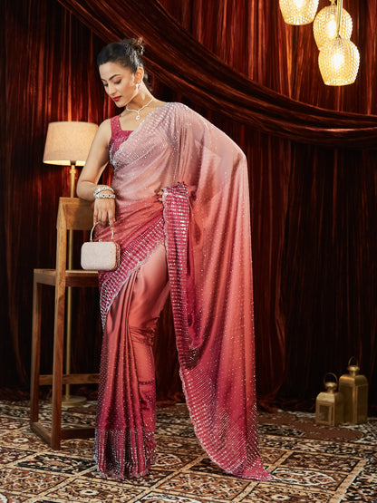 Dhiyona KS Women's Ombre Beads and Stones Silk Blend Saree