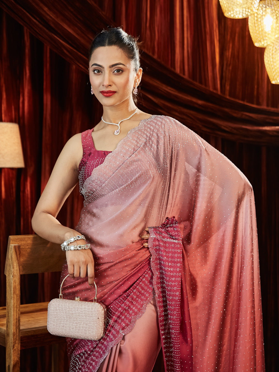 Dhiyona KS Women's Ombre Beads and Stones Silk Blend Saree