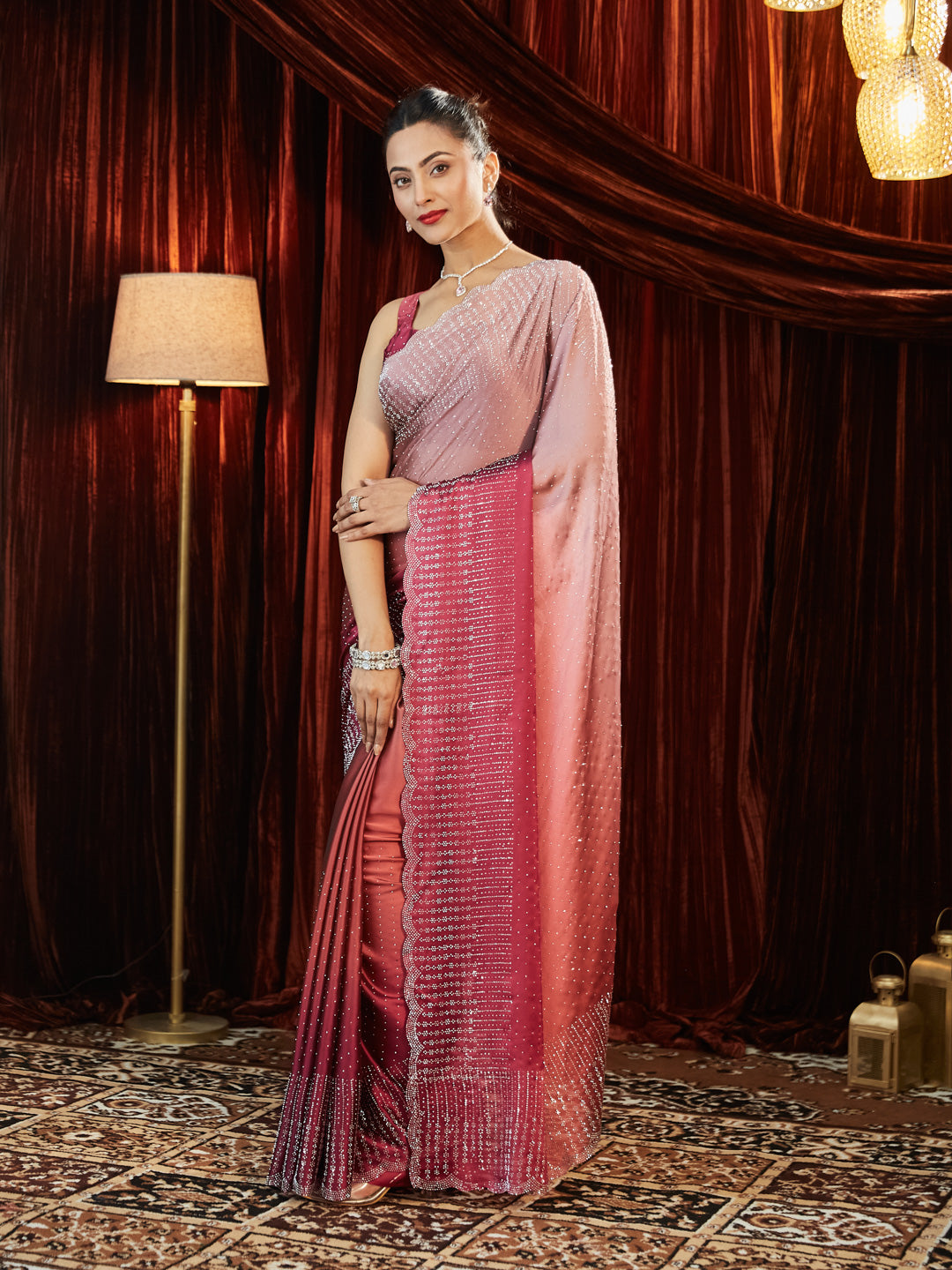Dhiyona KS Women's Ombre Beads and Stones Silk Blend Saree