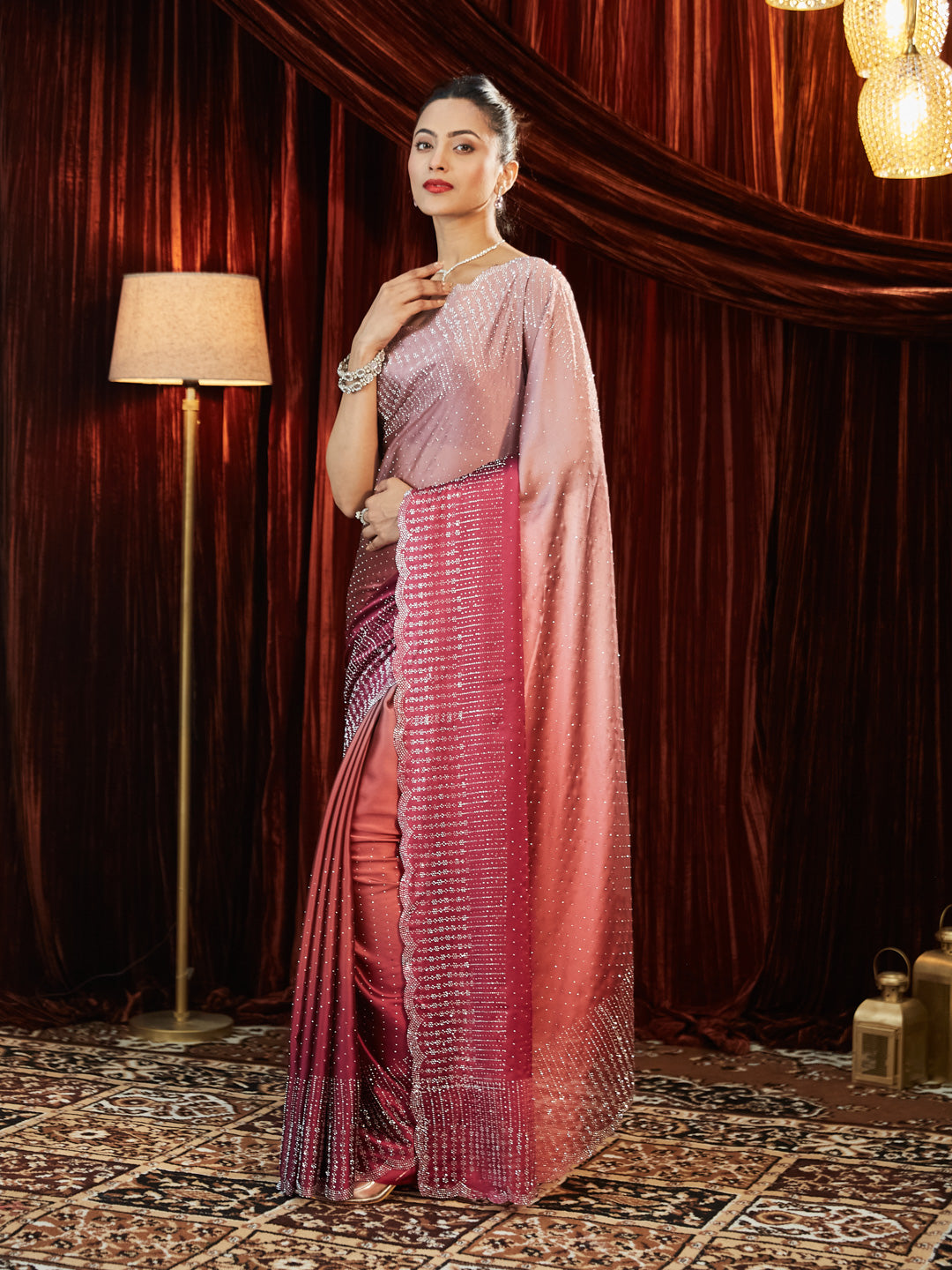 Dhiyona KS Women's Ombre Beads and Stones Silk Blend Saree