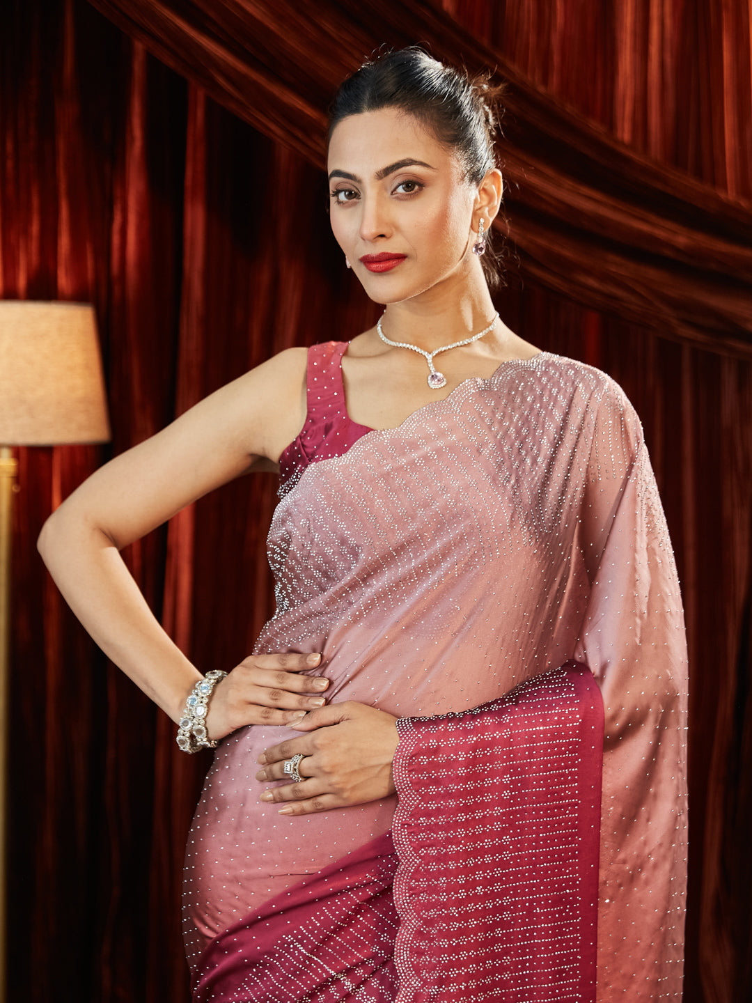 Dhiyona KS Women's Ombre Beads and Stones Silk Blend Saree