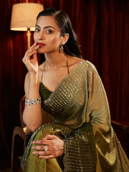 Dhiyona KS Women's Ombre Beads and Stones Saree