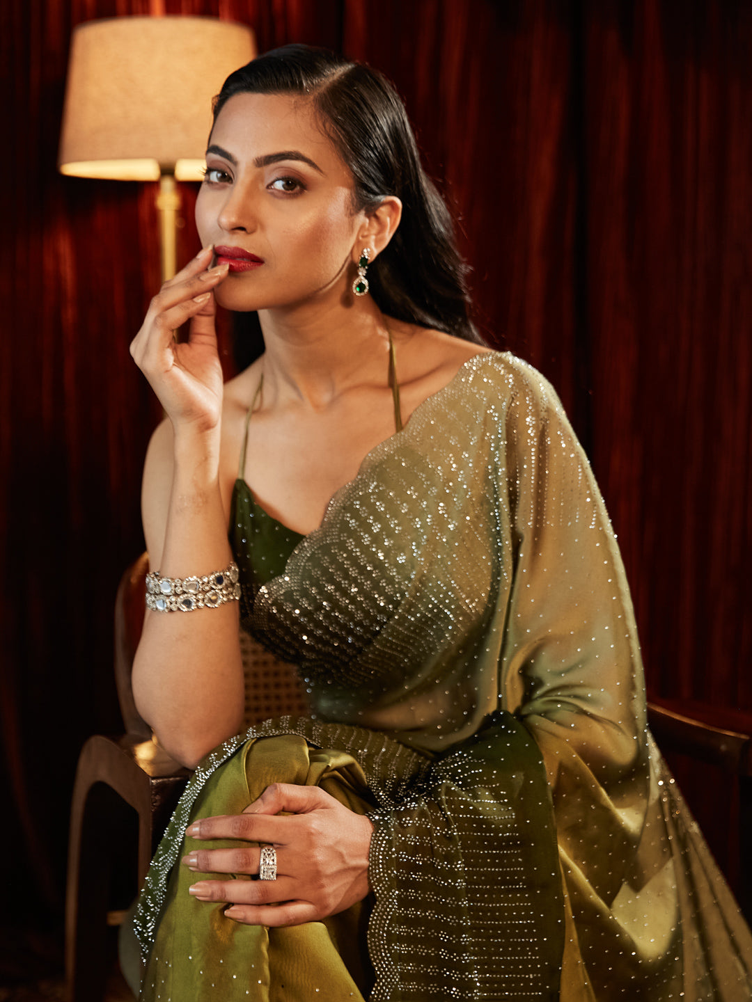 Dhiyona KS Women's Ombre Beads and Stones Saree