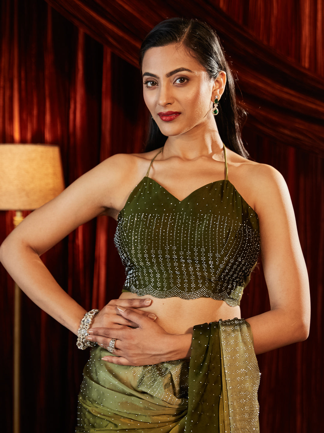 Dhiyona KS Women's Ombre Beads and Stones Saree