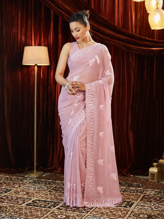 Dhiyona KS Women's Women Embellished Embroidered Pure Georgette Saree